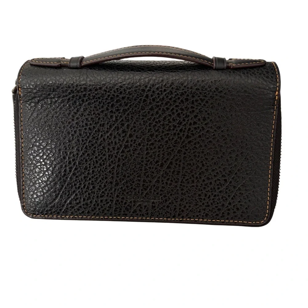 Coach Black Leather Double Zip Travel Organizer Wallet Wristlet EB7104